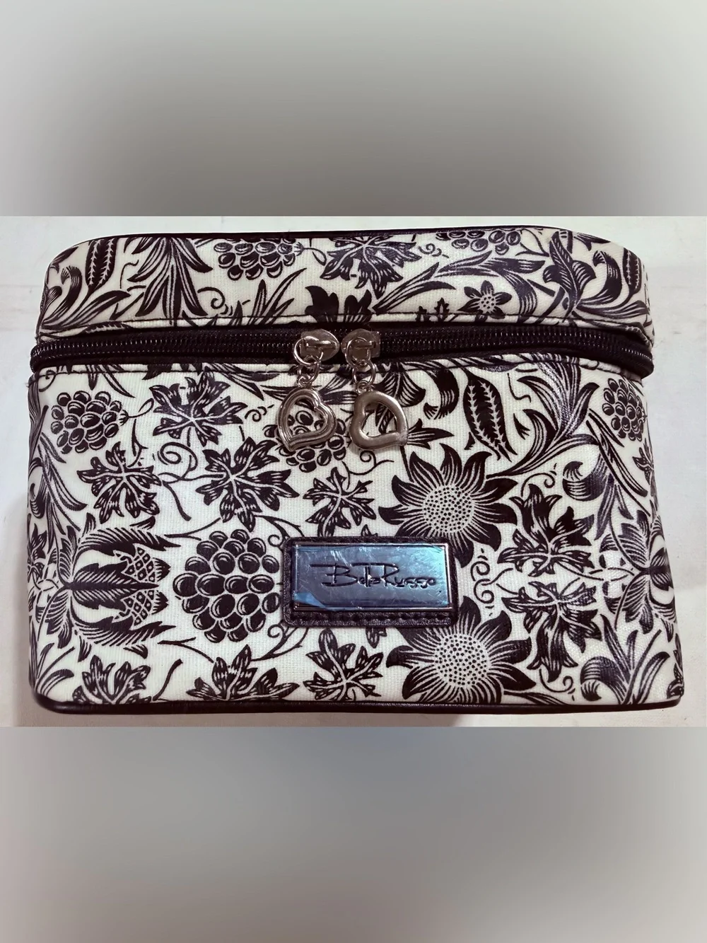 B. R. Russo Black & White Floral Zip Makeup Case
